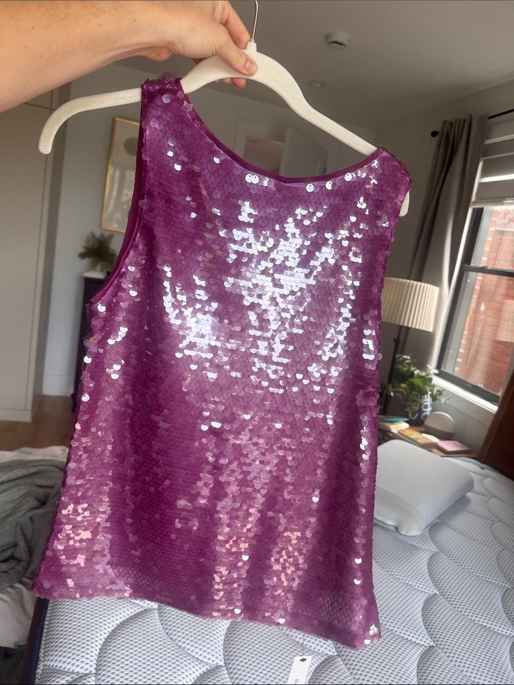 Reformation Magenta Sequin Tank Top